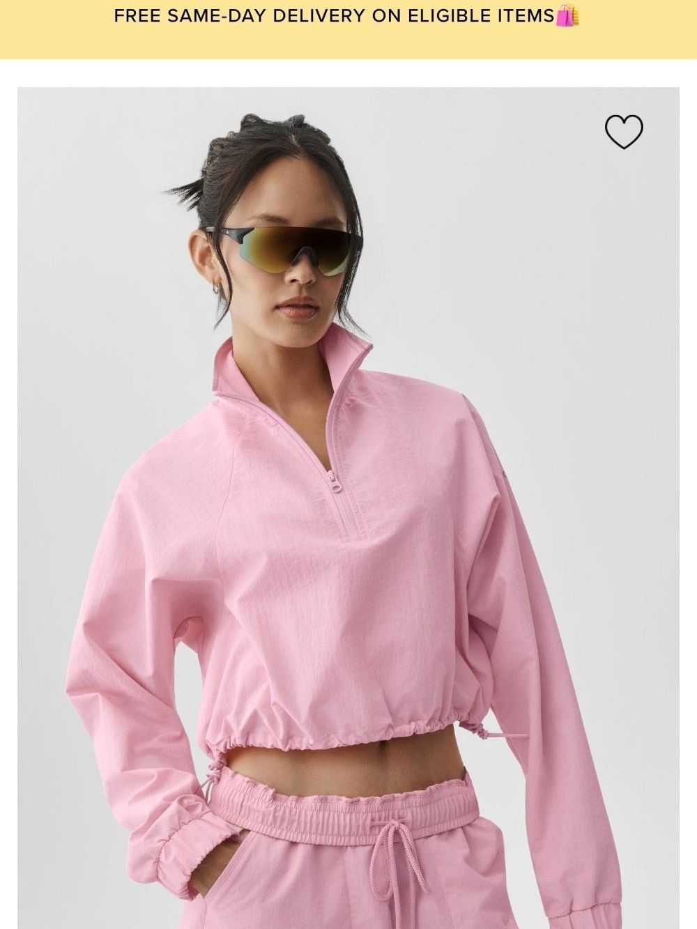 ALO Yoga Pink Cropped Quarter-Zip Pullover